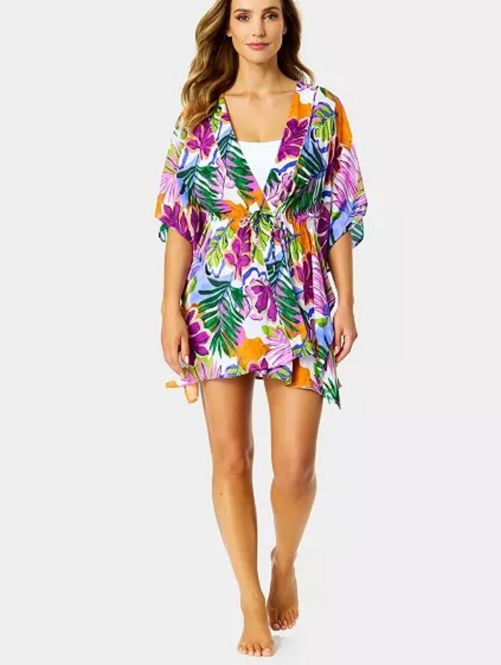 Anne Cole Printed Tie Front Kaftan